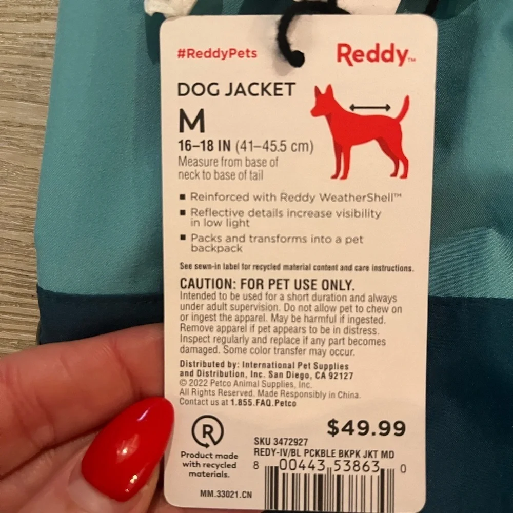 Reddy Dog NWT puddle jumper jacket Windbreaker Backpack Combo Medium blue M